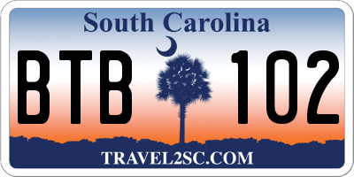 SC license plate BTB102