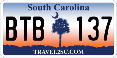 SC license plate BTB137