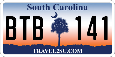 SC license plate BTB141