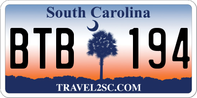 SC license plate BTB194