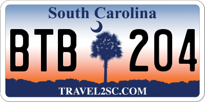 SC license plate BTB204
