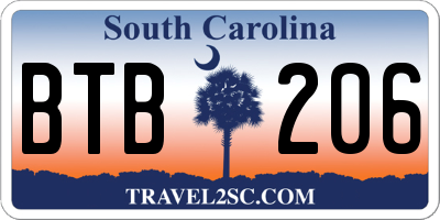 SC license plate BTB206