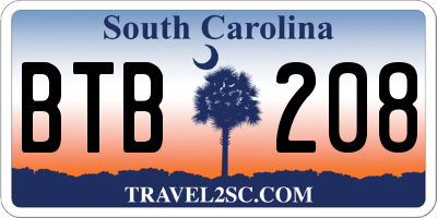 SC license plate BTB208