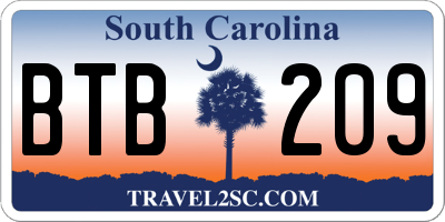 SC license plate BTB209