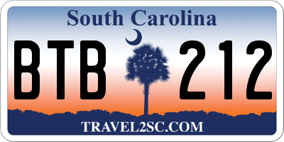 SC license plate BTB212