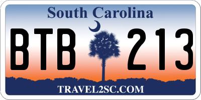 SC license plate BTB213