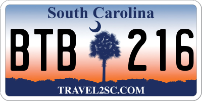 SC license plate BTB216