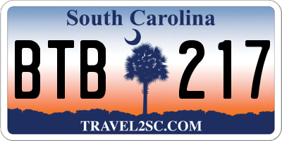SC license plate BTB217