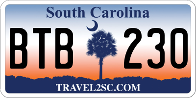 SC license plate BTB230