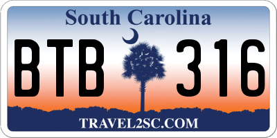SC license plate BTB316