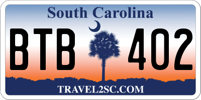 SC license plate BTB402