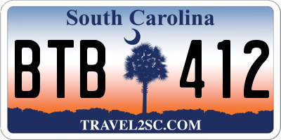 SC license plate BTB412