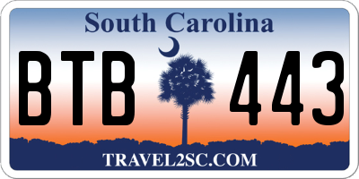 SC license plate BTB443