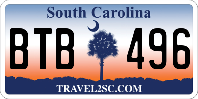 SC license plate BTB496