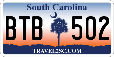 SC license plate BTB502