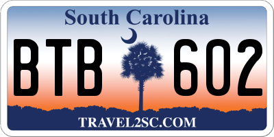 SC license plate BTB602