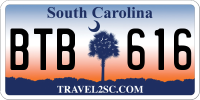 SC license plate BTB616