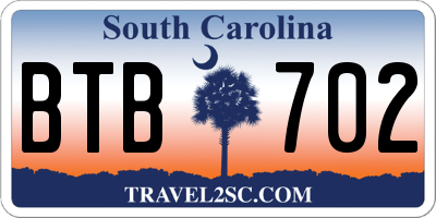 SC license plate BTB702