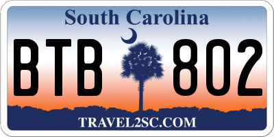 SC license plate BTB802
