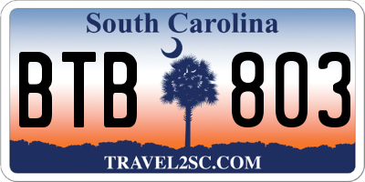 SC license plate BTB803