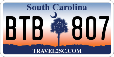 SC license plate BTB807