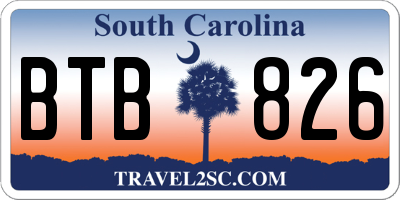 SC license plate BTB826