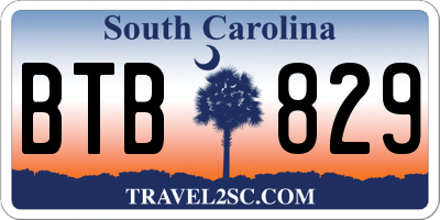 SC license plate BTB829