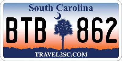 SC license plate BTB862