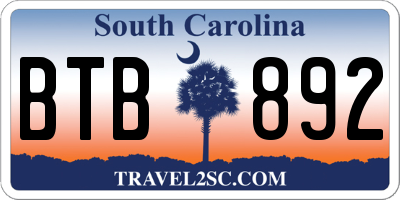 SC license plate BTB892