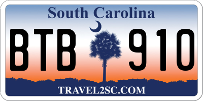 SC license plate BTB910