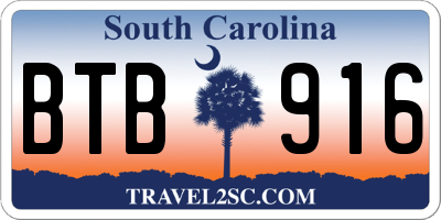 SC license plate BTB916