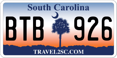 SC license plate BTB926