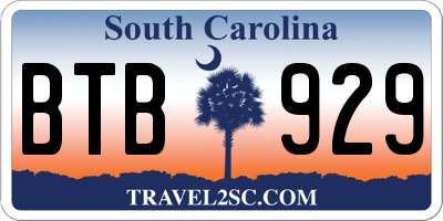 SC license plate BTB929