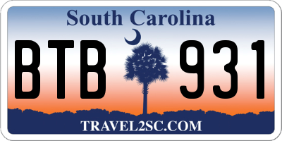 SC license plate BTB931