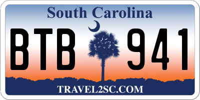 SC license plate BTB941