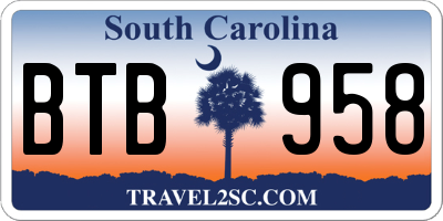 SC license plate BTB958