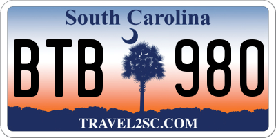 SC license plate BTB980