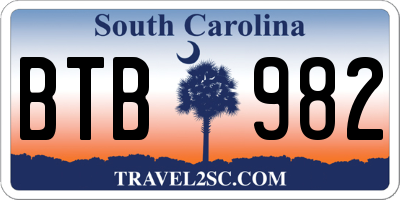 SC license plate BTB982