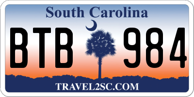 SC license plate BTB984
