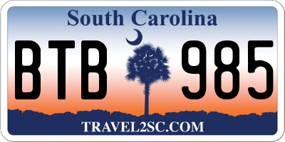 SC license plate BTB985