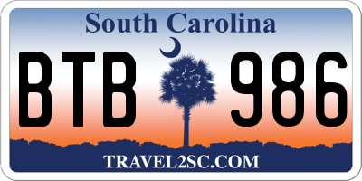 SC license plate BTB986