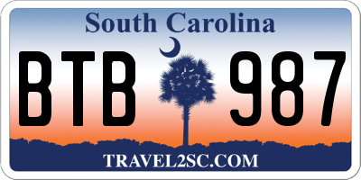 SC license plate BTB987