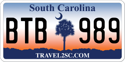SC license plate BTB989