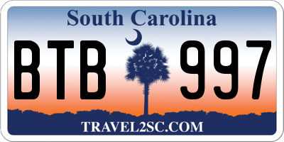 SC license plate BTB997