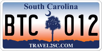 SC license plate BTC012