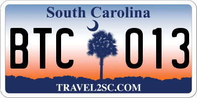 SC license plate BTC013