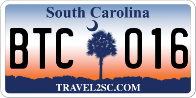 SC license plate BTC016