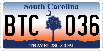 SC license plate BTC036