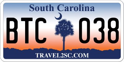 SC license plate BTC038