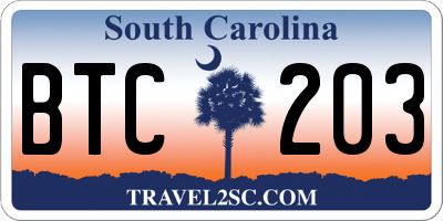 SC license plate BTC203